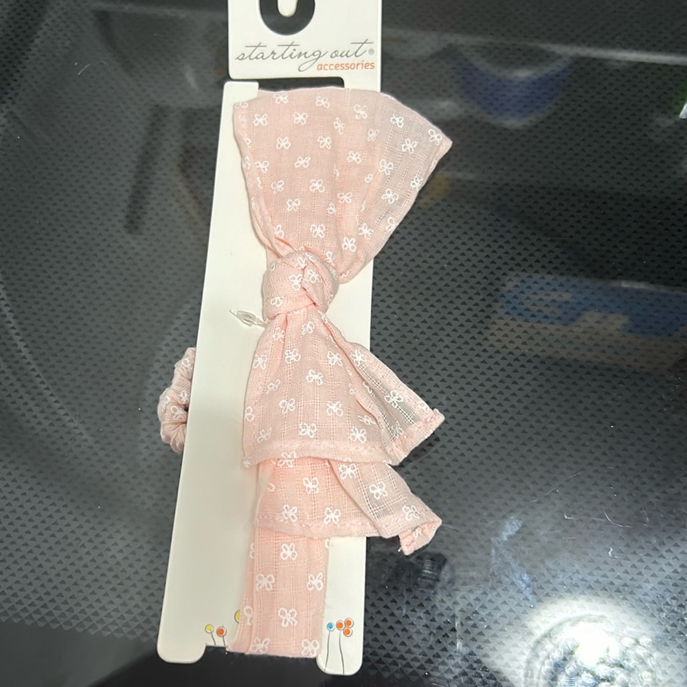 Baby girls infant new nwt headband how peach pink flower light cotton